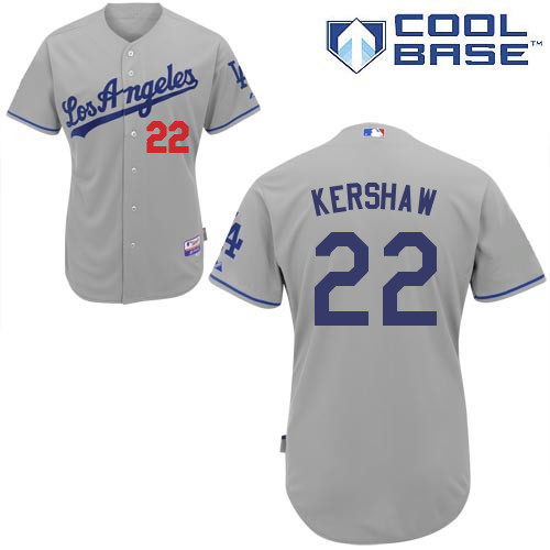 Clayton Kershaw #22 MLB Jersey-L A Dodgers Men's Authentic Road Gray Cool Base Baseball Jersey